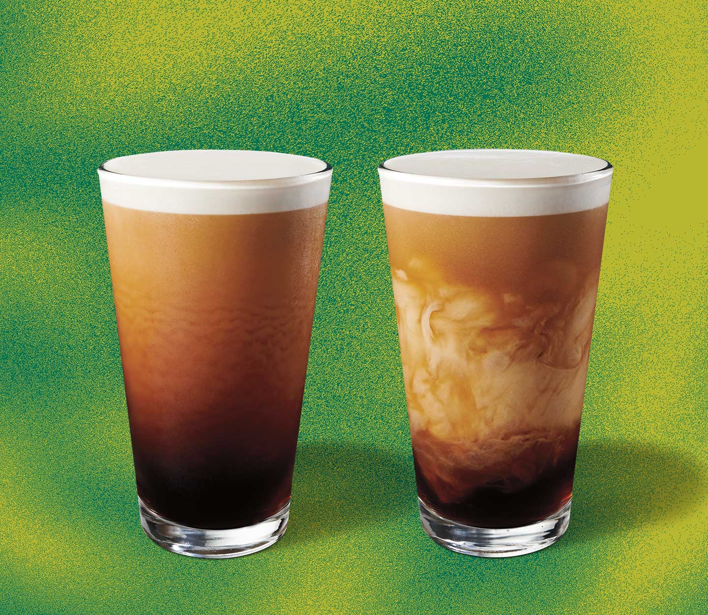 Nitro Cold Brew and Vanilla Sweet Cream Nitro Cold Brew beverages.