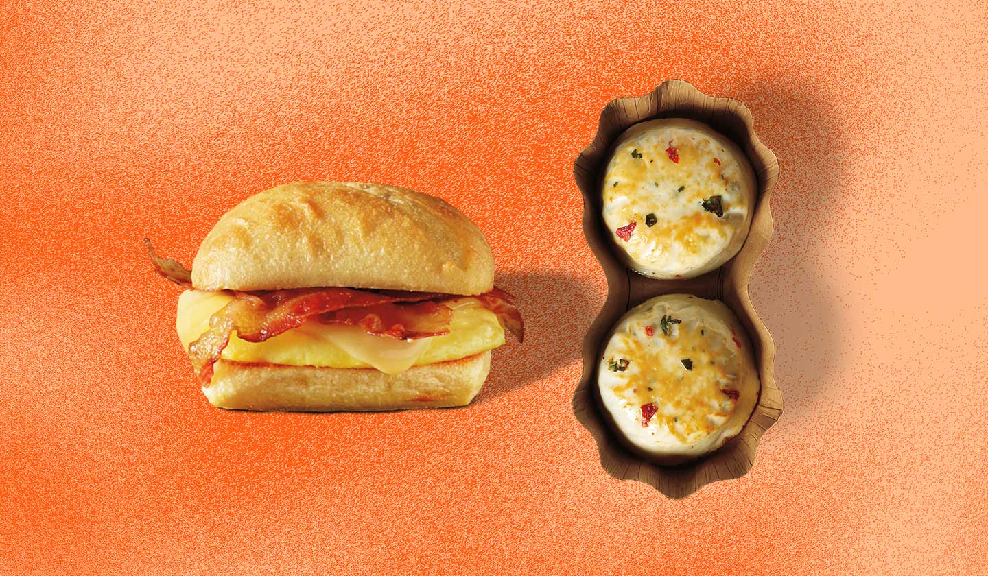 Bacon, Gouda & Egg Sandwich and Egg White & Roasted Red Pepper Egg Bites